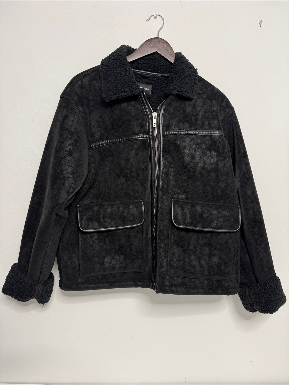 Black Sherpa-Lined Bomber Jacket